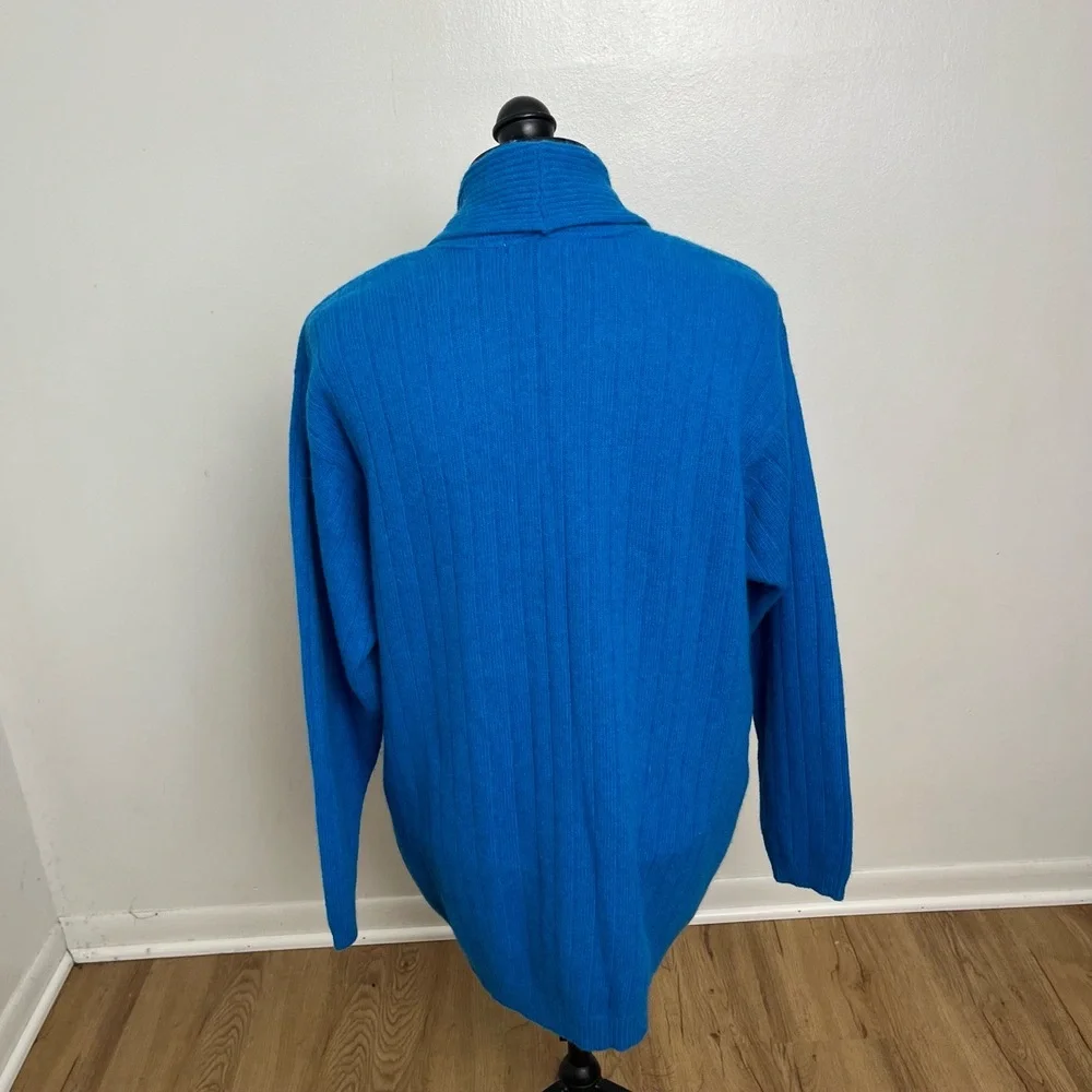 Liz Claiborne Lambswool Rabbit Blue Open Front Ribbed Cardigan Petite Medium‎